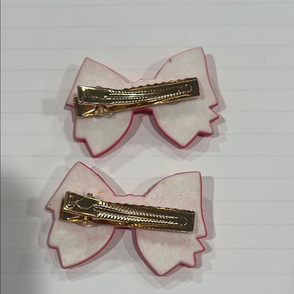 Dark Pink Clay Bow Hair Clips - Picture 3 of 4